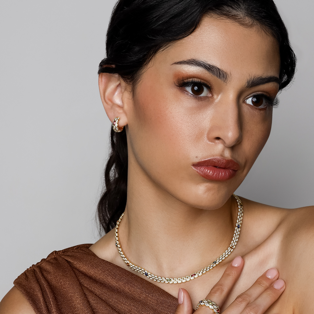 Roberto Coin Cobra Rubellite Tourmaline & Diamond Pavé Hoop Earrings in Yellow Gold