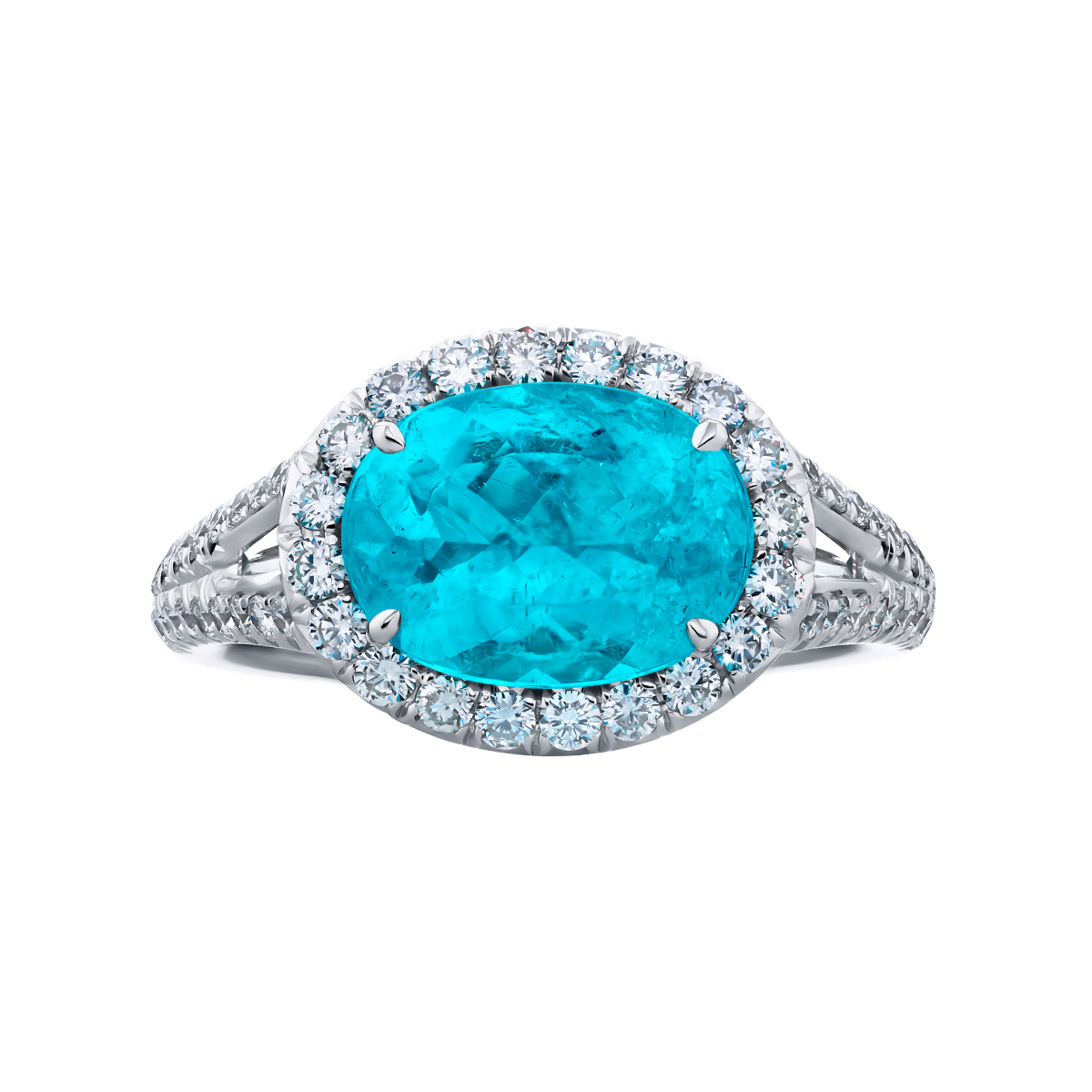J.B. Star Oval Paraiba Tourmaline & Diamond Halo Ring in Platinum