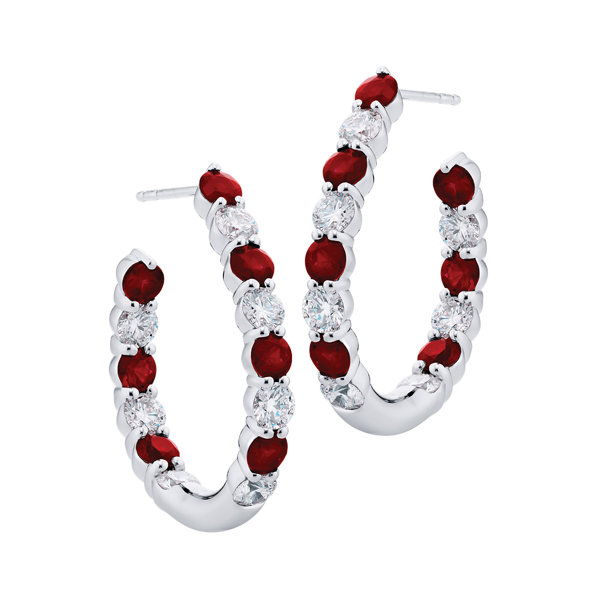 J.B. Star Round Ruby & Diamond In & Out Hoop Earrings in Platinum