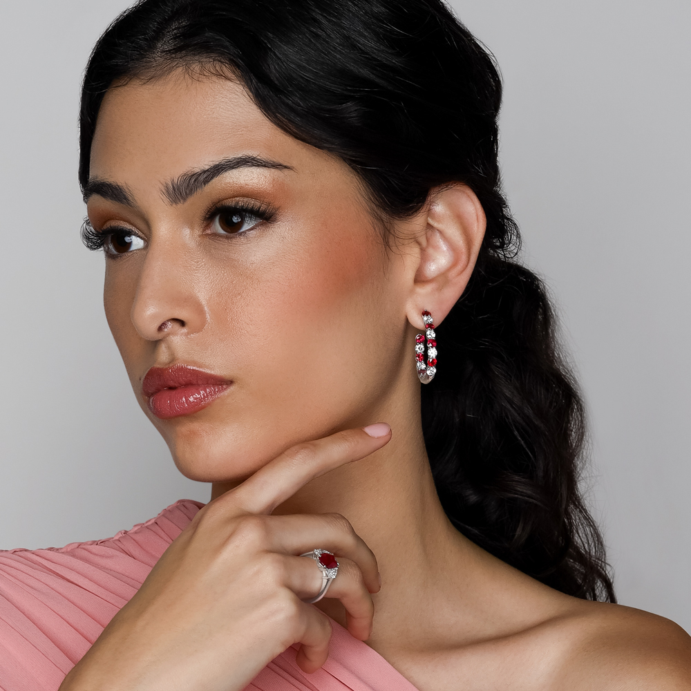 J.B. Star Round Ruby & Diamond In & Out Hoop Earrings in Platinum