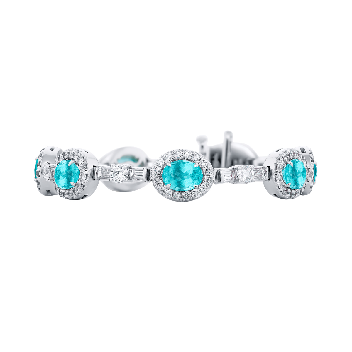 J.B. Star Oval Paraiba Tourmaline & Diamond Halo Bracelet in Platinum, 6.5