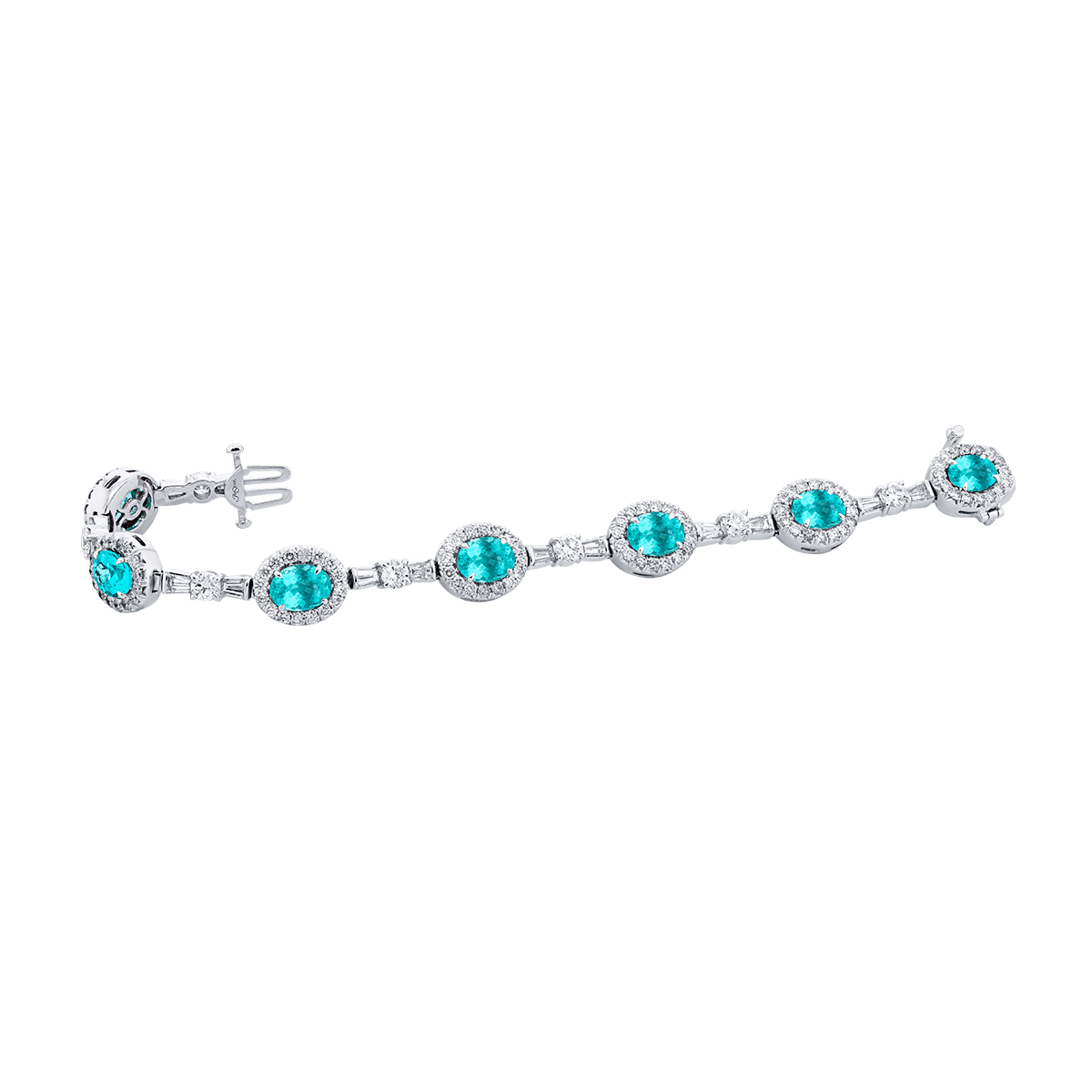 J.B. Star Oval Paraiba Tourmaline & Diamond Halo Bracelet in Platinum, 6.5