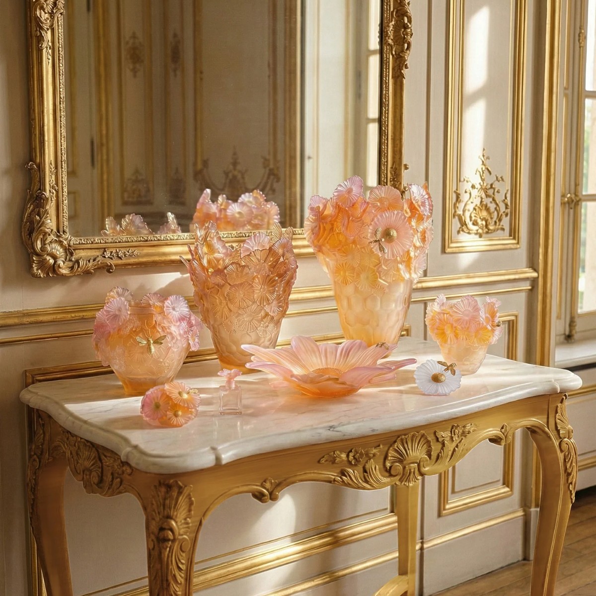 Gold Bee and Leaf Vase, Medium