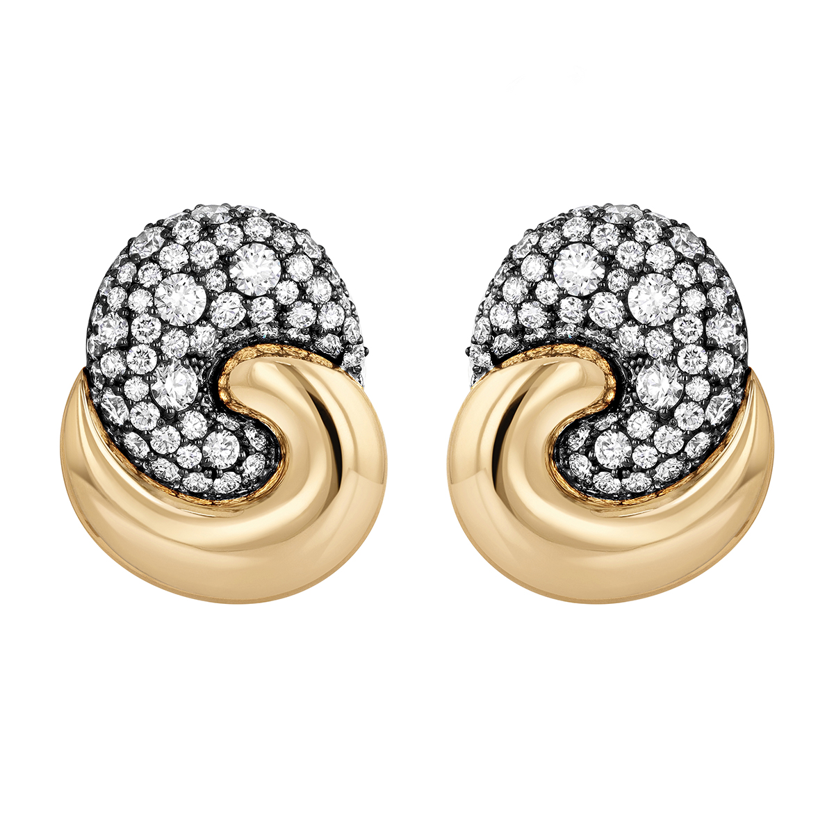 Phillips House Relevé Duet Diamond Pavé Swirl Medium Drop Earrings in Black Rhodium & Yellow Gold