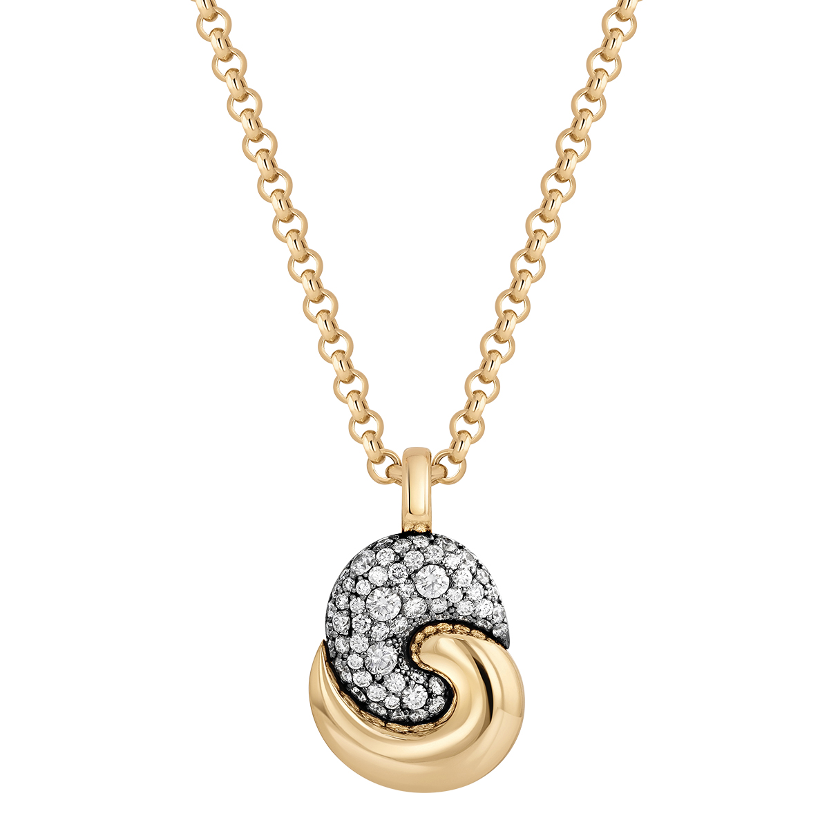 Phillips House Relevé Duet Diamond Pavé Swirl Small Drop Earrings in Black Rhodium & Yellow Gold