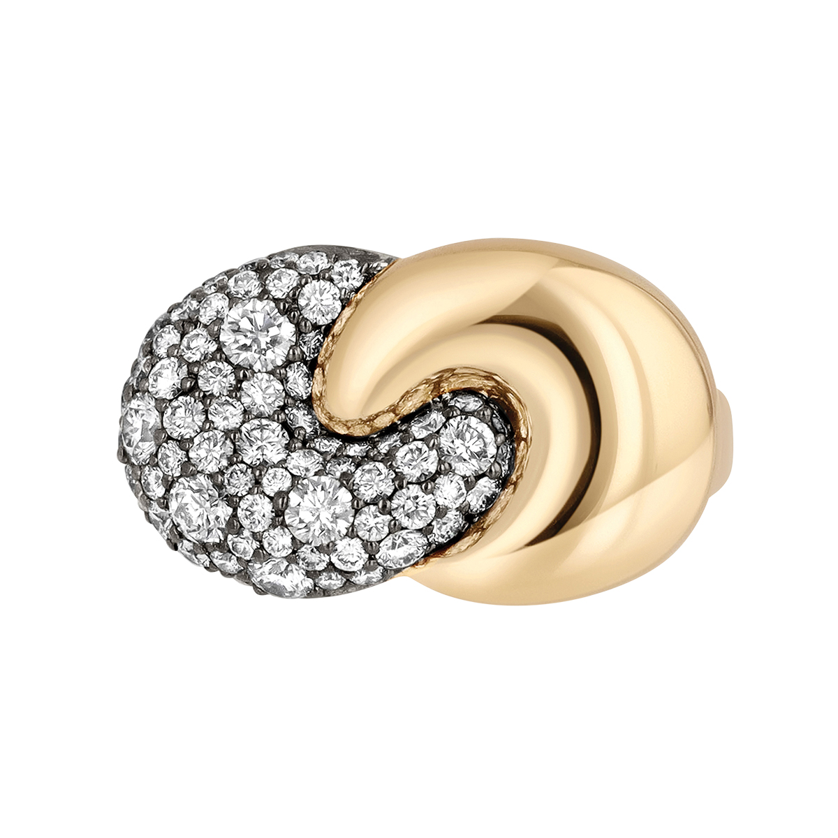 Phillips House Relevé Duet Diamond Pavé Swirl Ring in Black Rhodium & Yellow Gold, Size 5