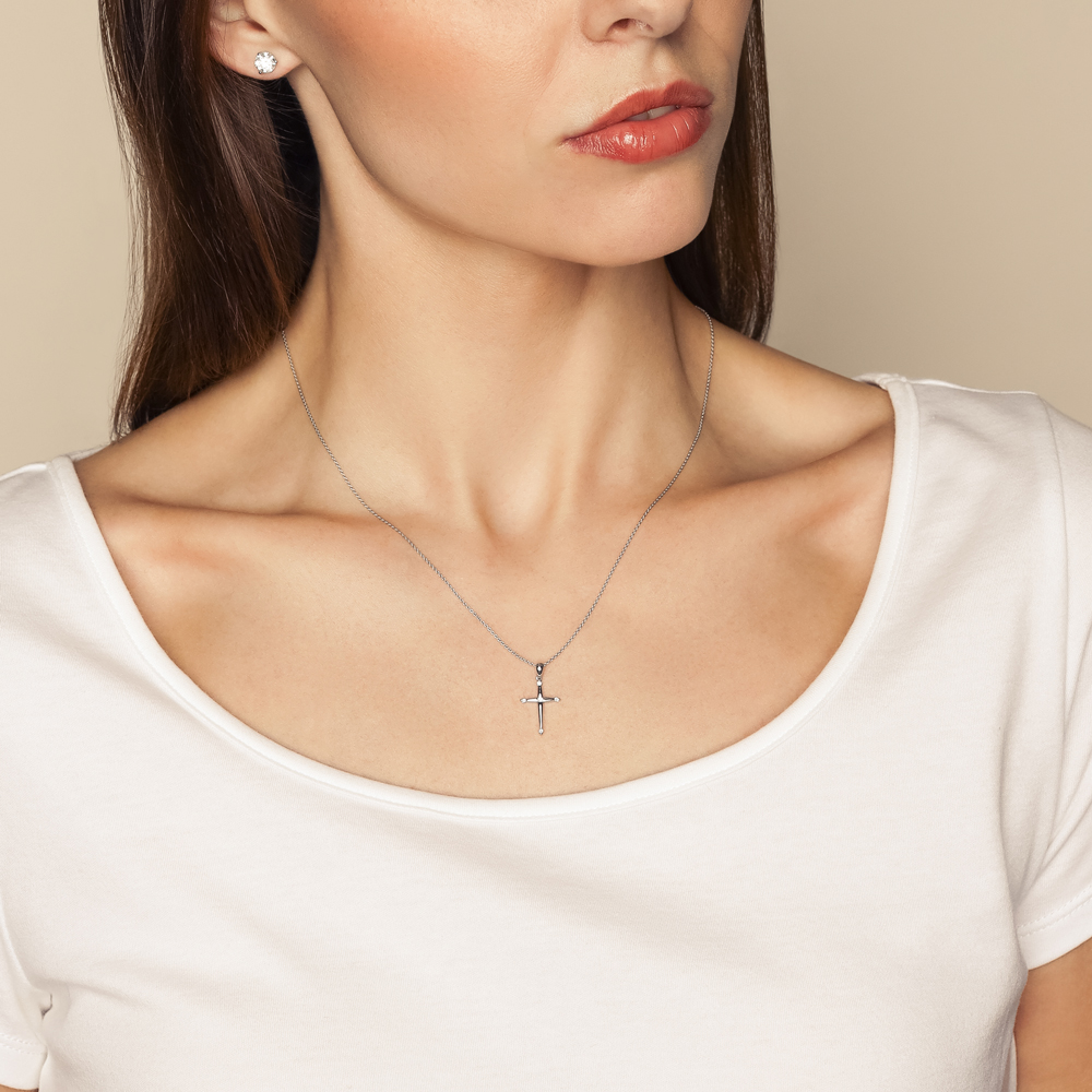 Diamond 5 Stone Cross Pendant in White Gold