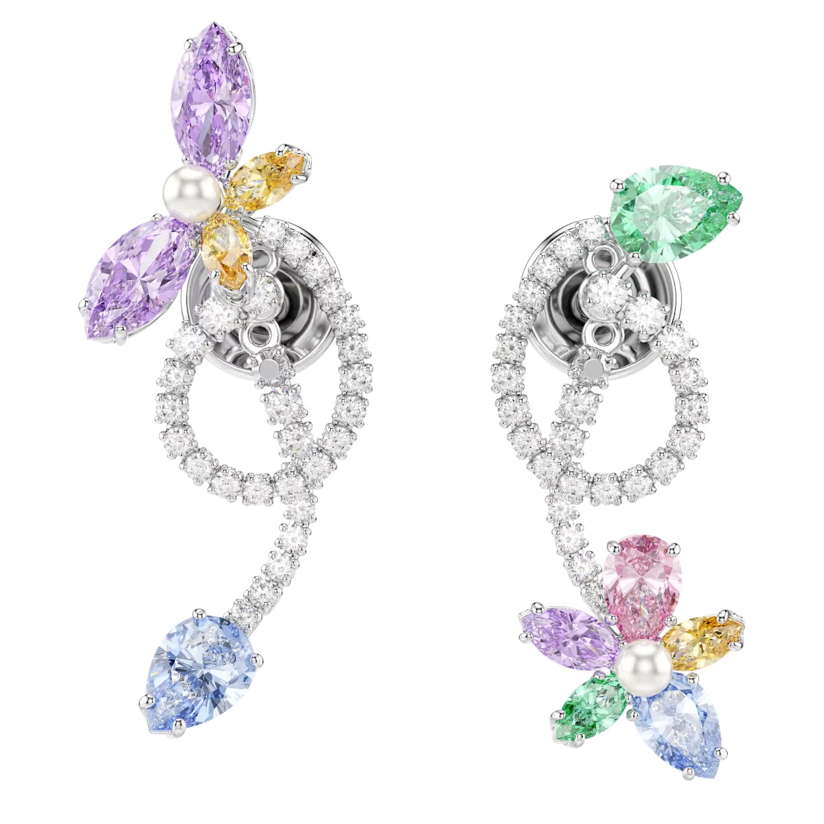 Swarovski Ariana Grande Mixed Cuts Dragonfly and Flower Drop Earrings with Ear Jacket, Multicolored 