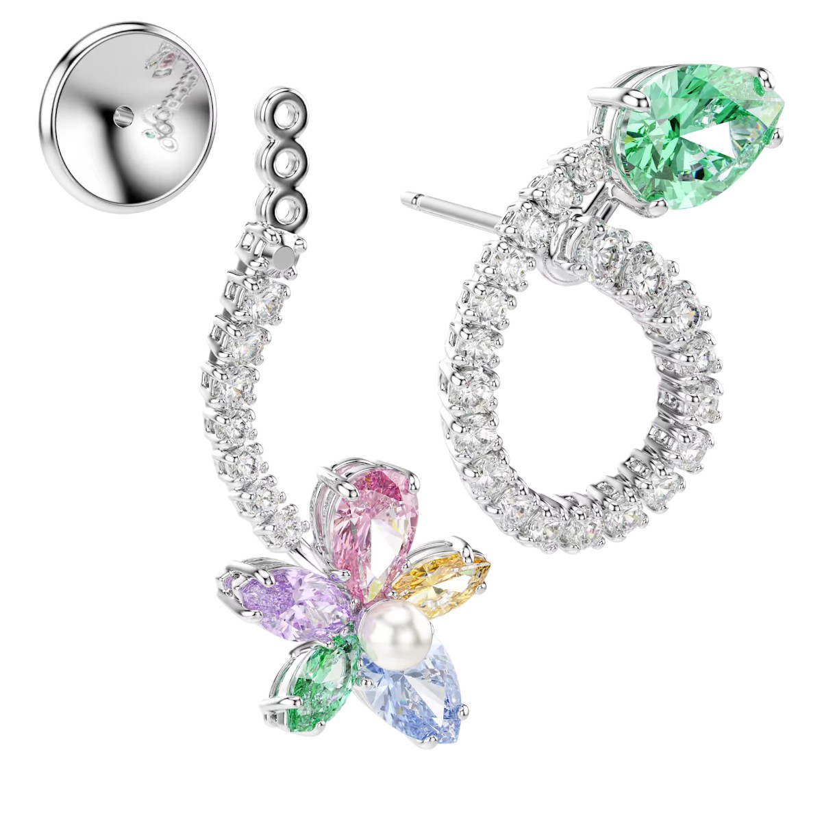 Swarovski Ariana Grande Mixed Cuts Dragonfly and Flower Drop Earrings with Ear Jacket, Multicolored 