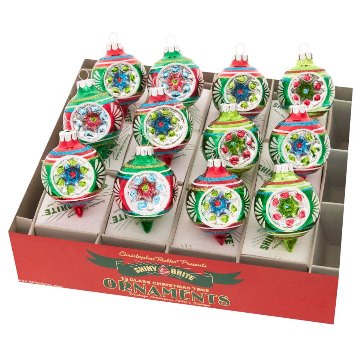 Christopher Radko Holiday Splendor 12 Count Decorated Reflector Round Ornaments, 1.75