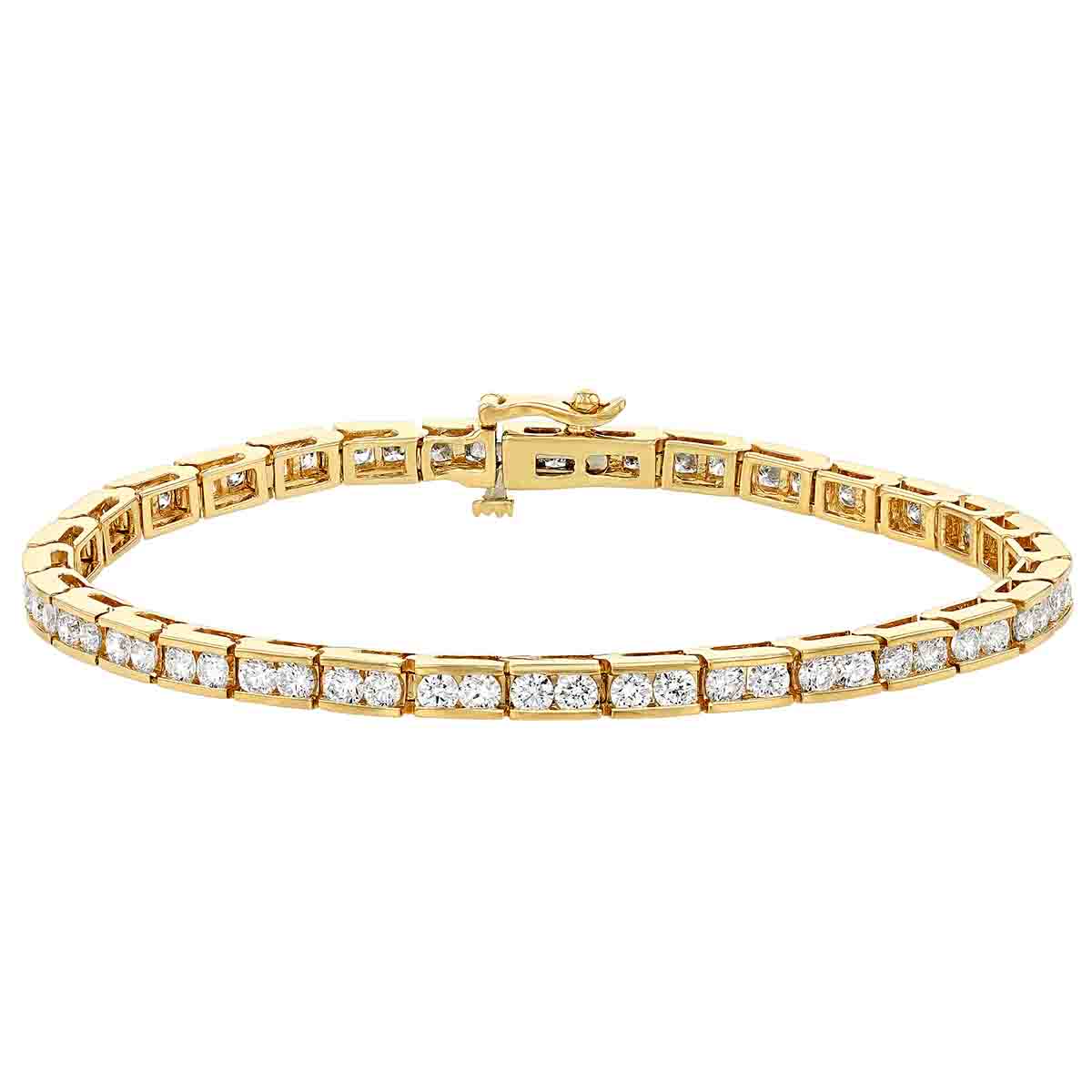 Diamond Channel Set Link Tennis Bracelet in Yellow Gold, 4.05 aptw