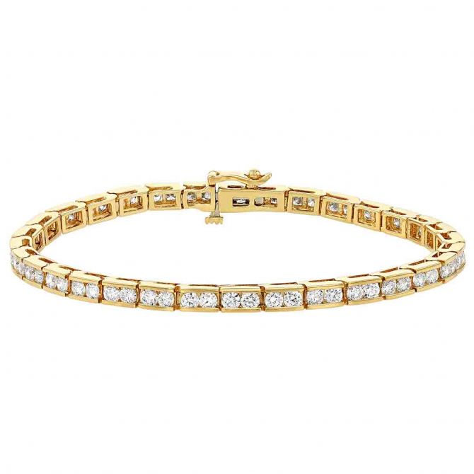 Diamond Channel Set Link Tennis Bracelet in Yellow Gold, 4.05 aptw