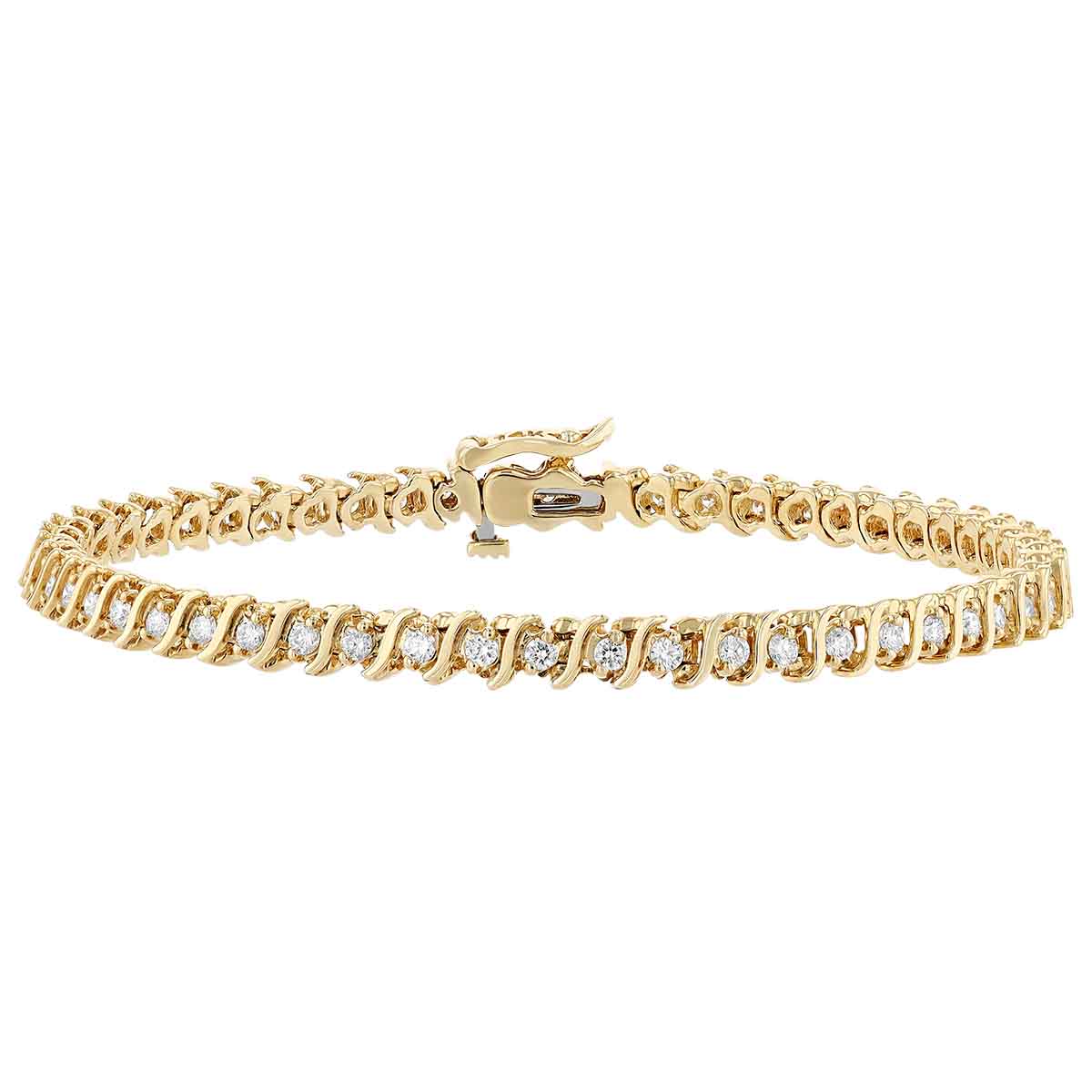 Diamond 'S' Link Prong Set Tennis Bracelet in Yellow Gold, 1.15 aptw