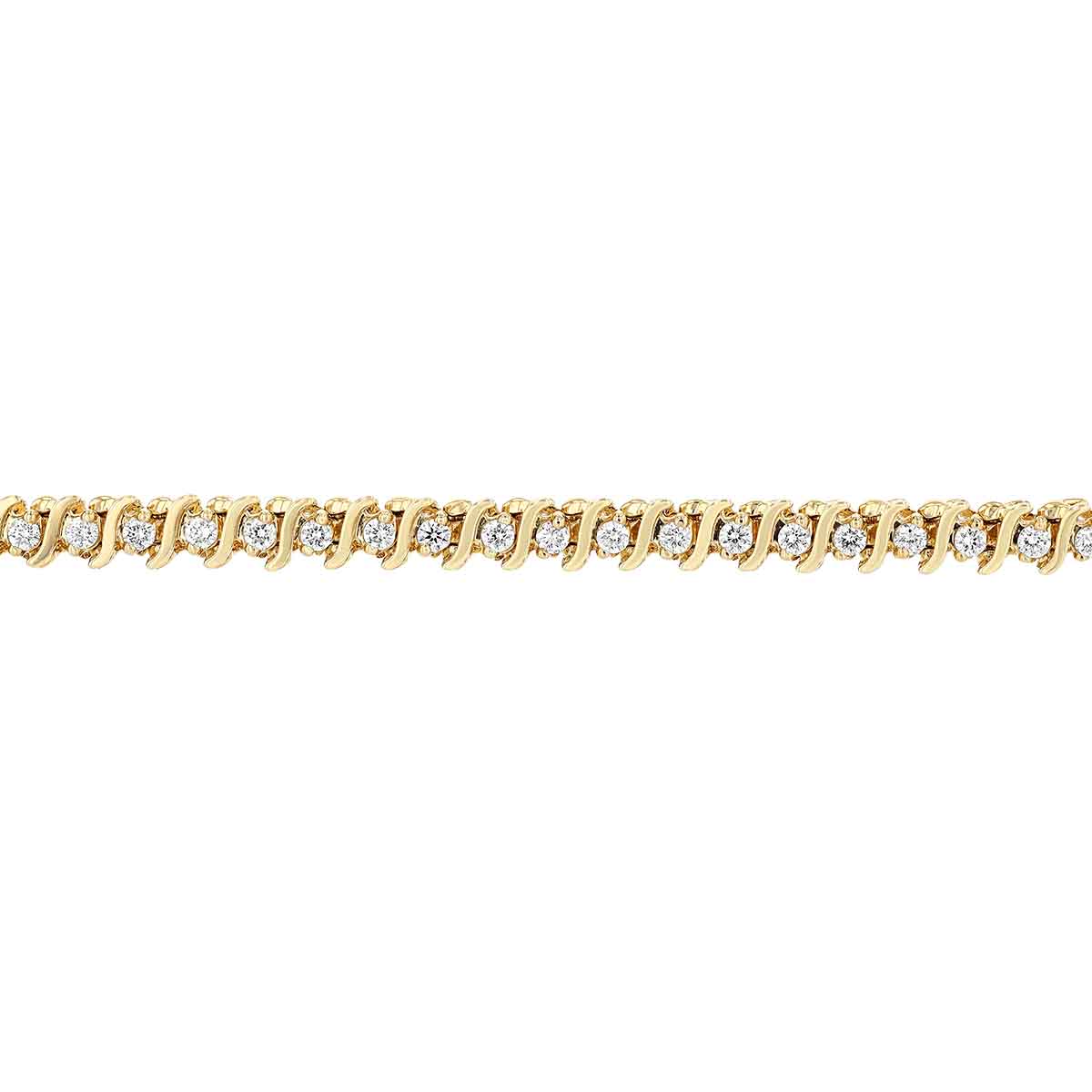 Diamond 'S' Link Prong Set Tennis Bracelet in Yellow Gold, 1.15 aptw
