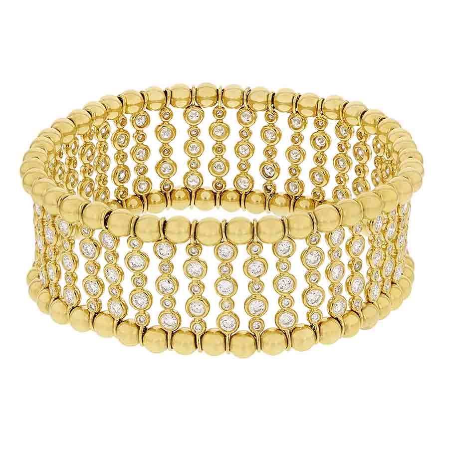 Diamond Bezel Set 5 Row Beaded Stretch Bracelet in Yellow Gold Borsheims