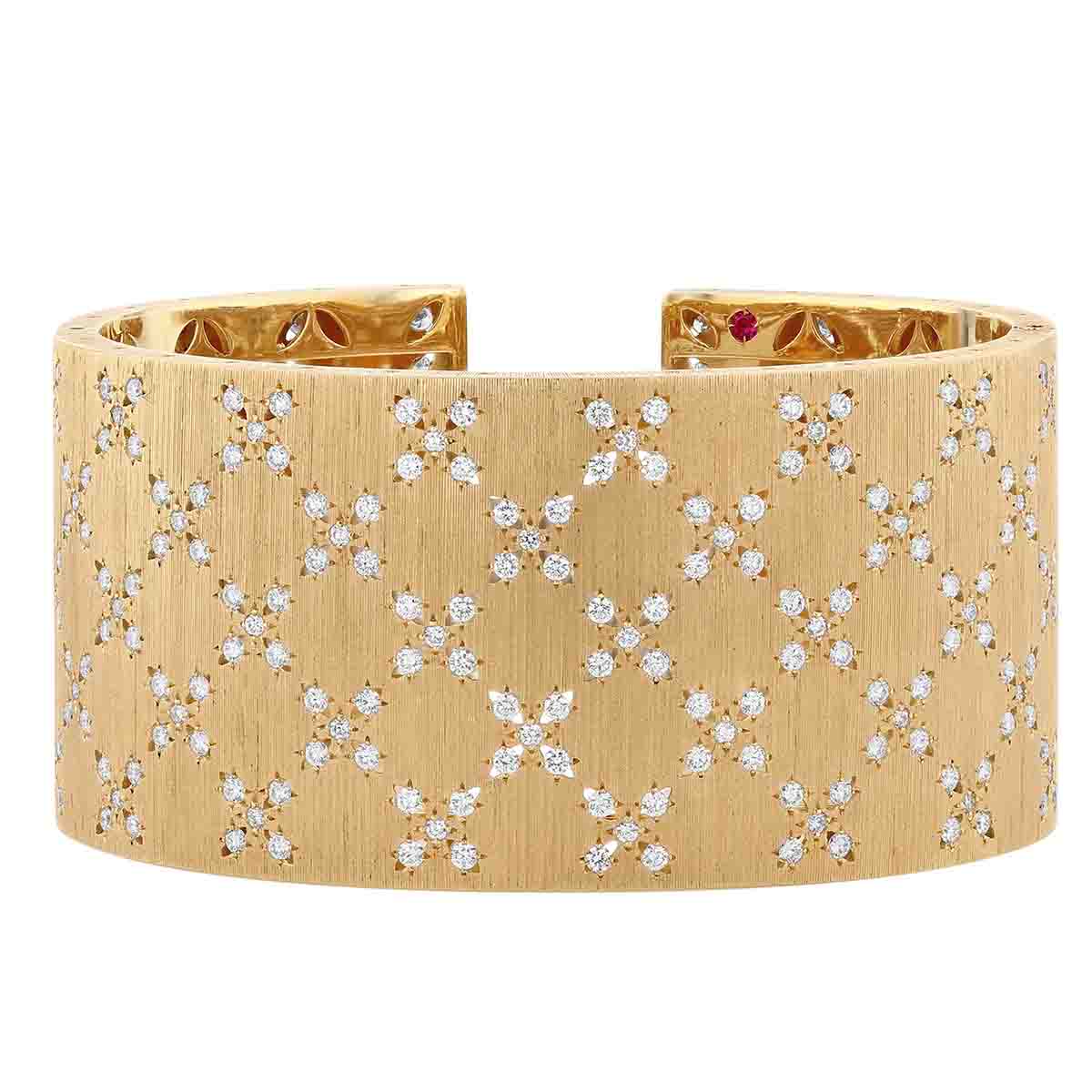 Roberto Coin Granada Wide Cuff Diamond & Yellow Gold Bracelet