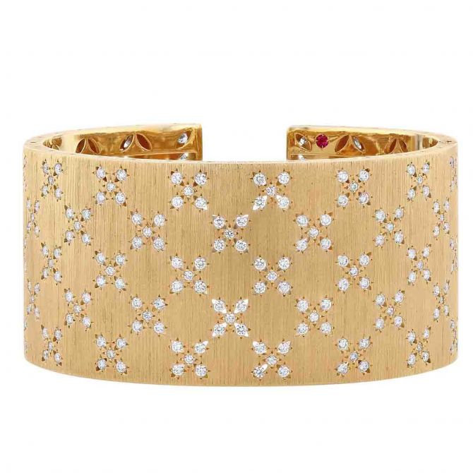 Roberto Coin Granada Wide Cuff Diamond & Yellow Gold Bracelet