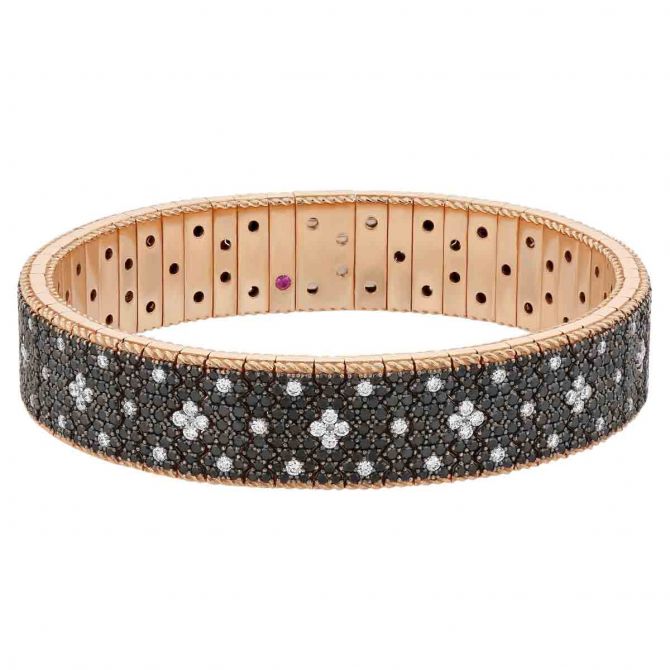 Roberto Coin Princess Rose Gold Double Row Bracelet with Black & White Fleur De Lis Diamonds