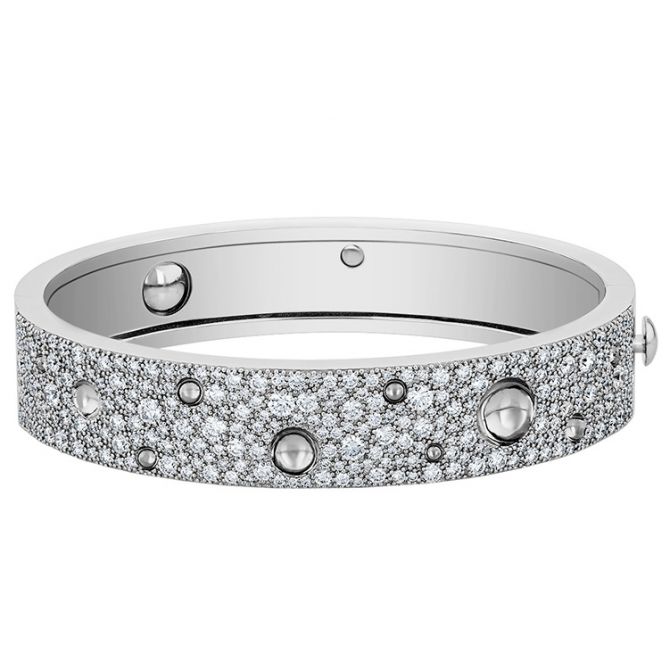 Roberto Coin Pois Moi Luna Diamond Pavé Wide Hinged Bangle Bracelet in White Gold