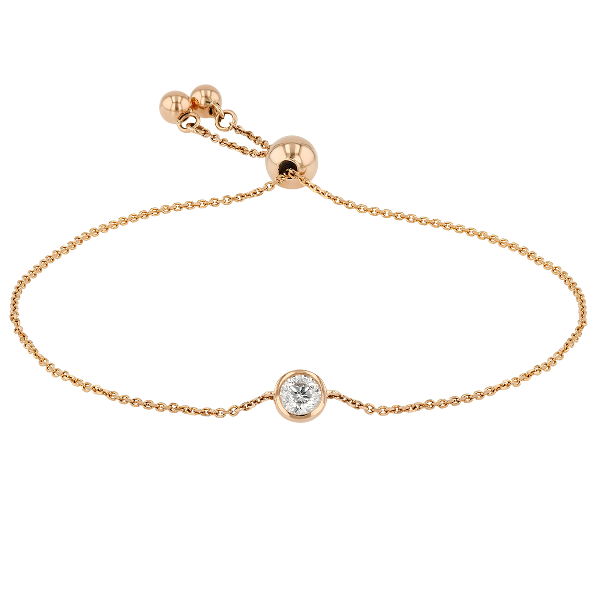 Borsheims Signature Round Diamond Station Bolo Bracelet in Rose Gold