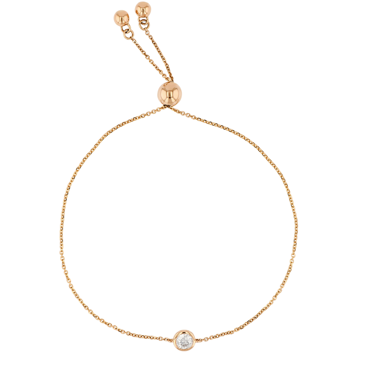 Borsheims Signature Round Diamond Station Bolo Bracelet in Rose Gold
