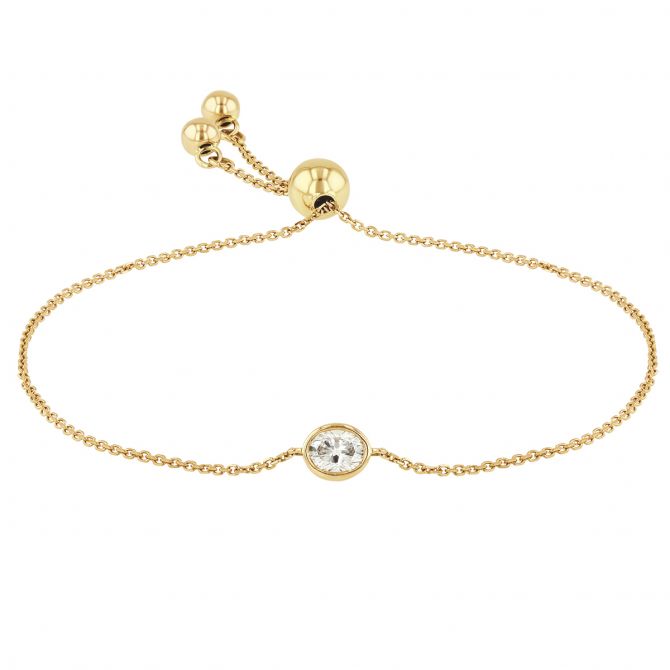Borsheims Signature Oval Diamond Station Bolo Bracelet in Yellow Gold