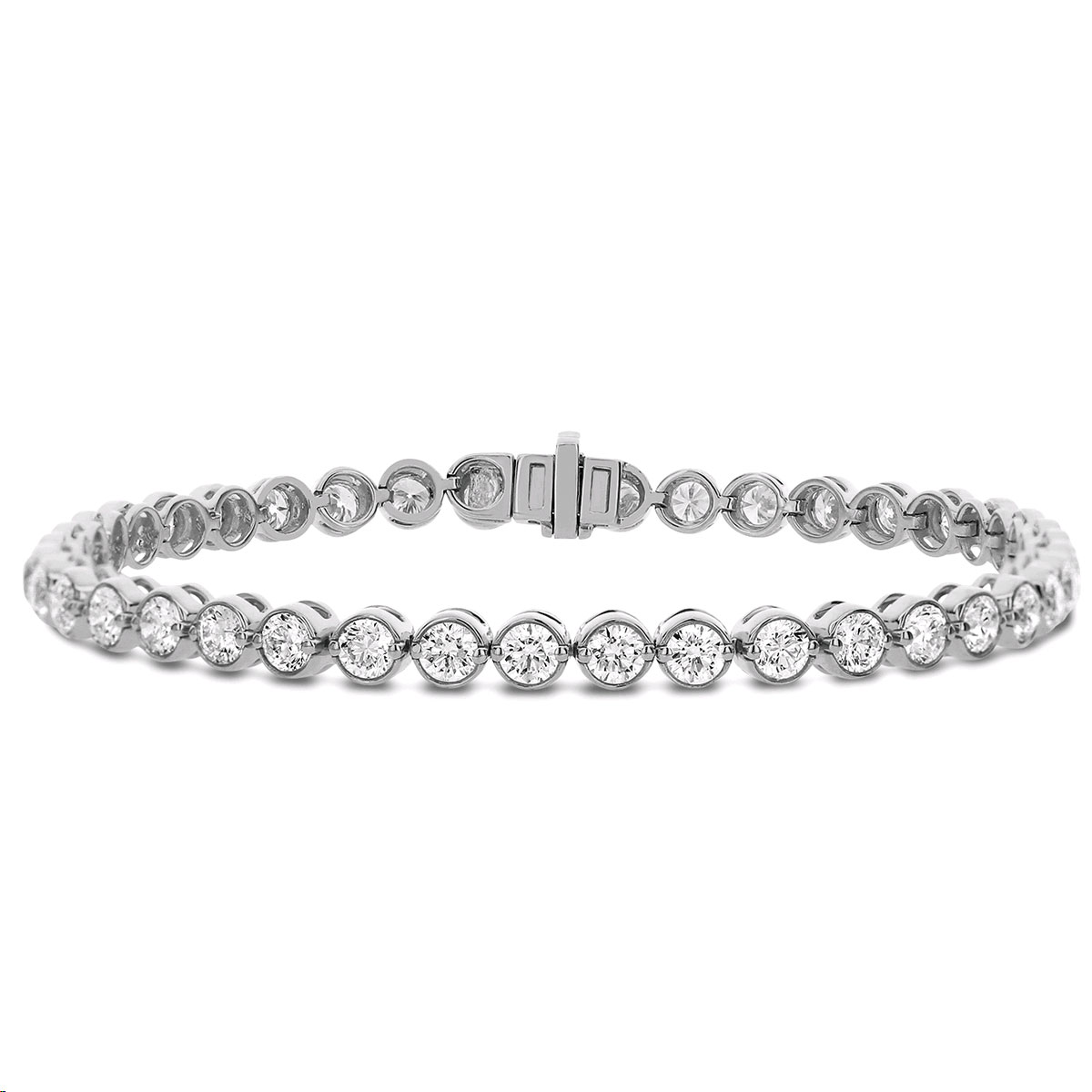 Diamond Round Bezel Set Tennis Bracelet in White Gold, 7