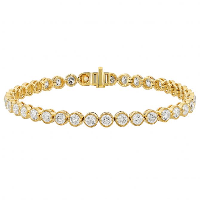 Diamond Milgrain Bezel Set Tennis Bracelet in Yellow Gold, 7"