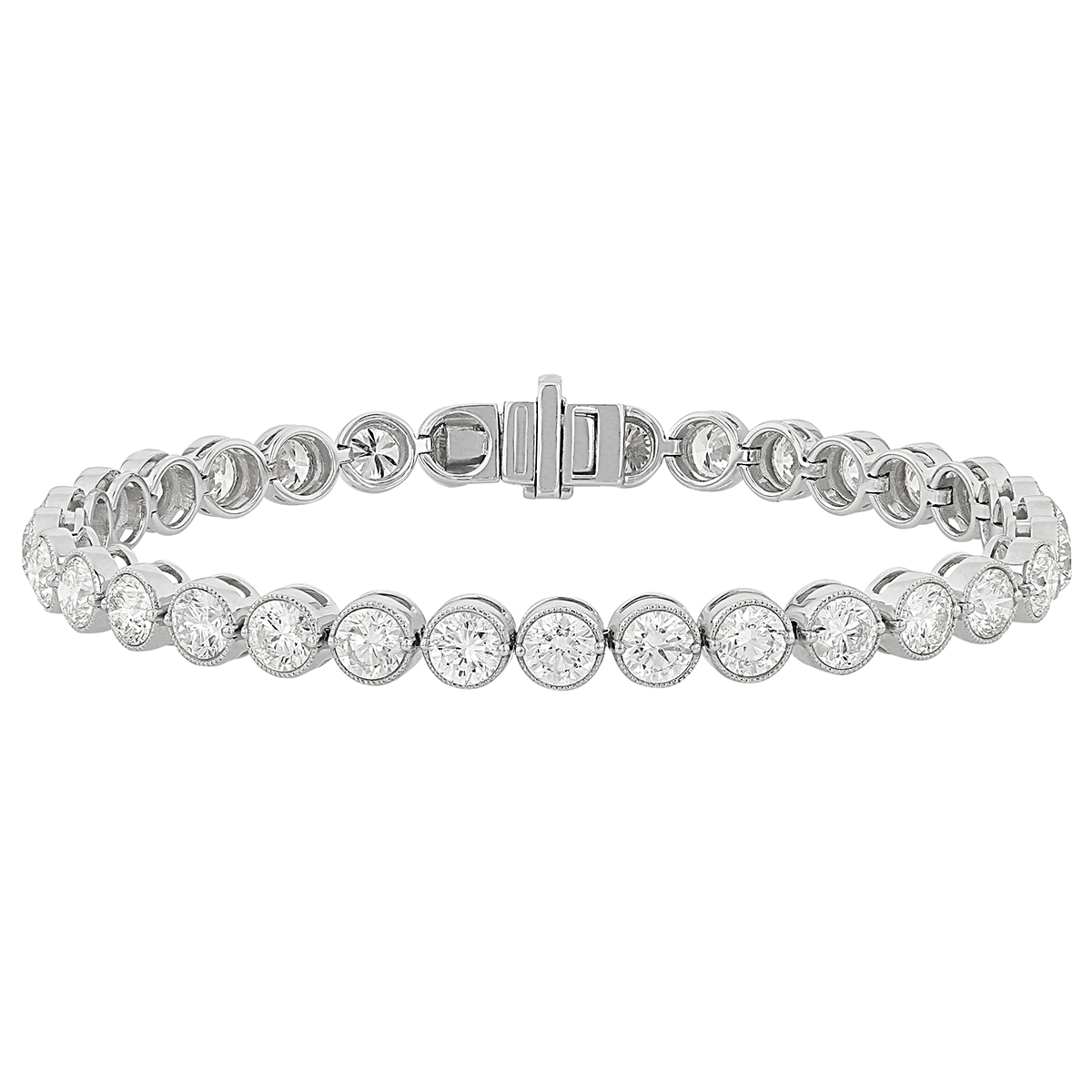 Diamond Milgrain Bezel Set Tennis Bracelet in White Gold, 7