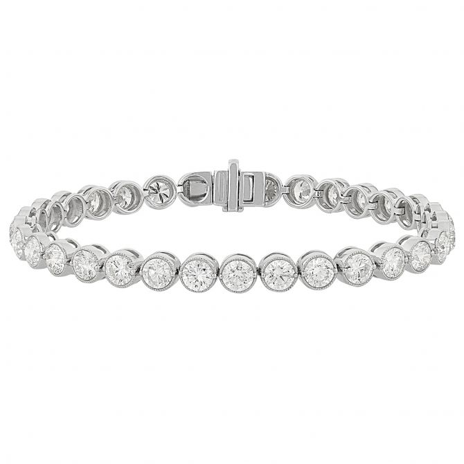 Diamond Milgrain Bezel Set Tennis Bracelet in White Gold, 7"