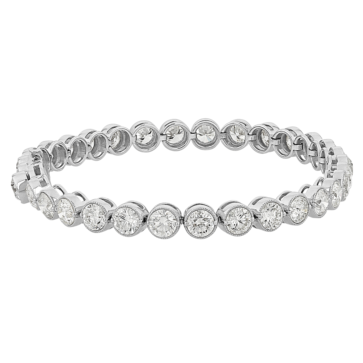 Diamond Milgrain Bezel Set Tennis Bracelet in White Gold, 7