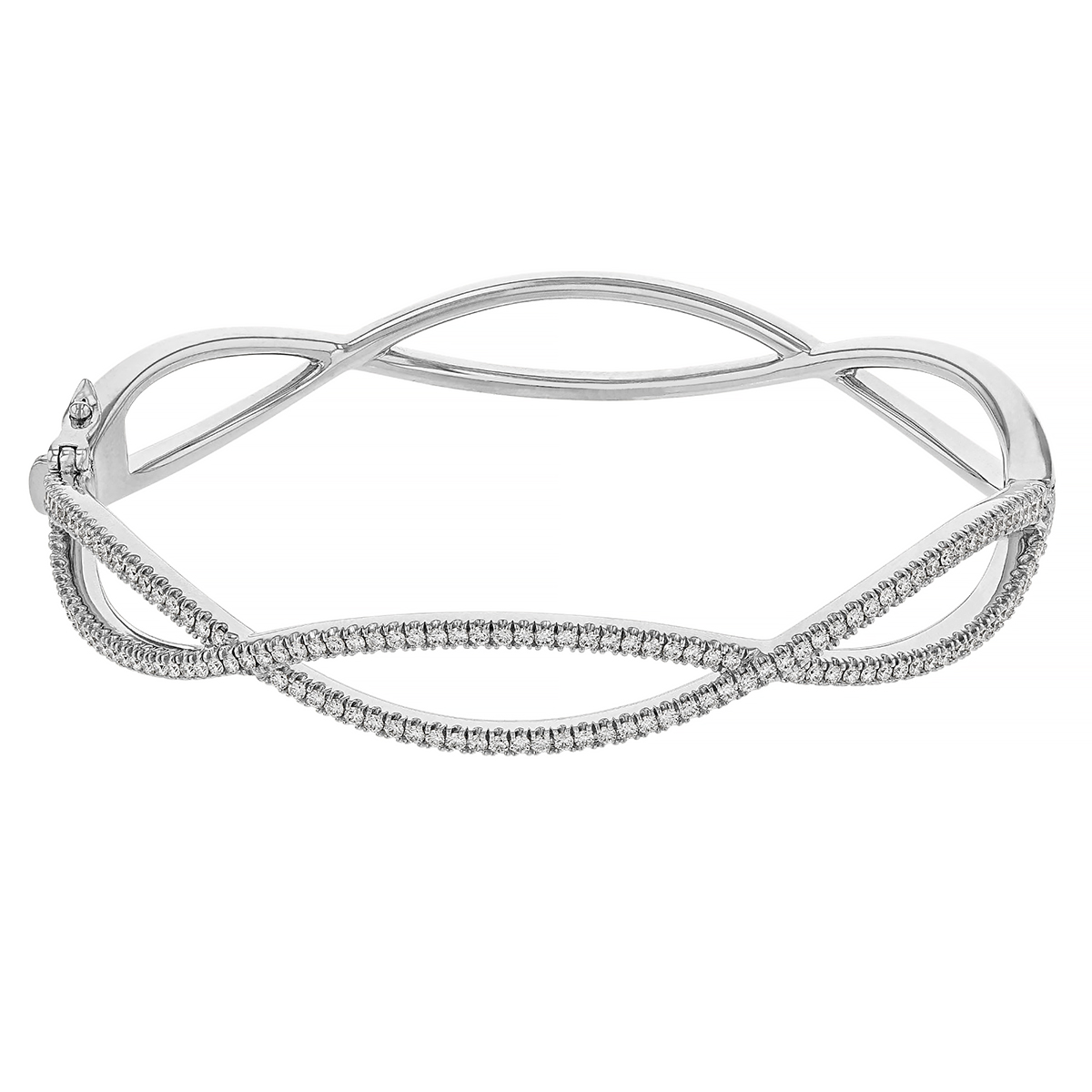 Kwiat Diamond Crossover Hinged Bangle Bracelet in White Gold