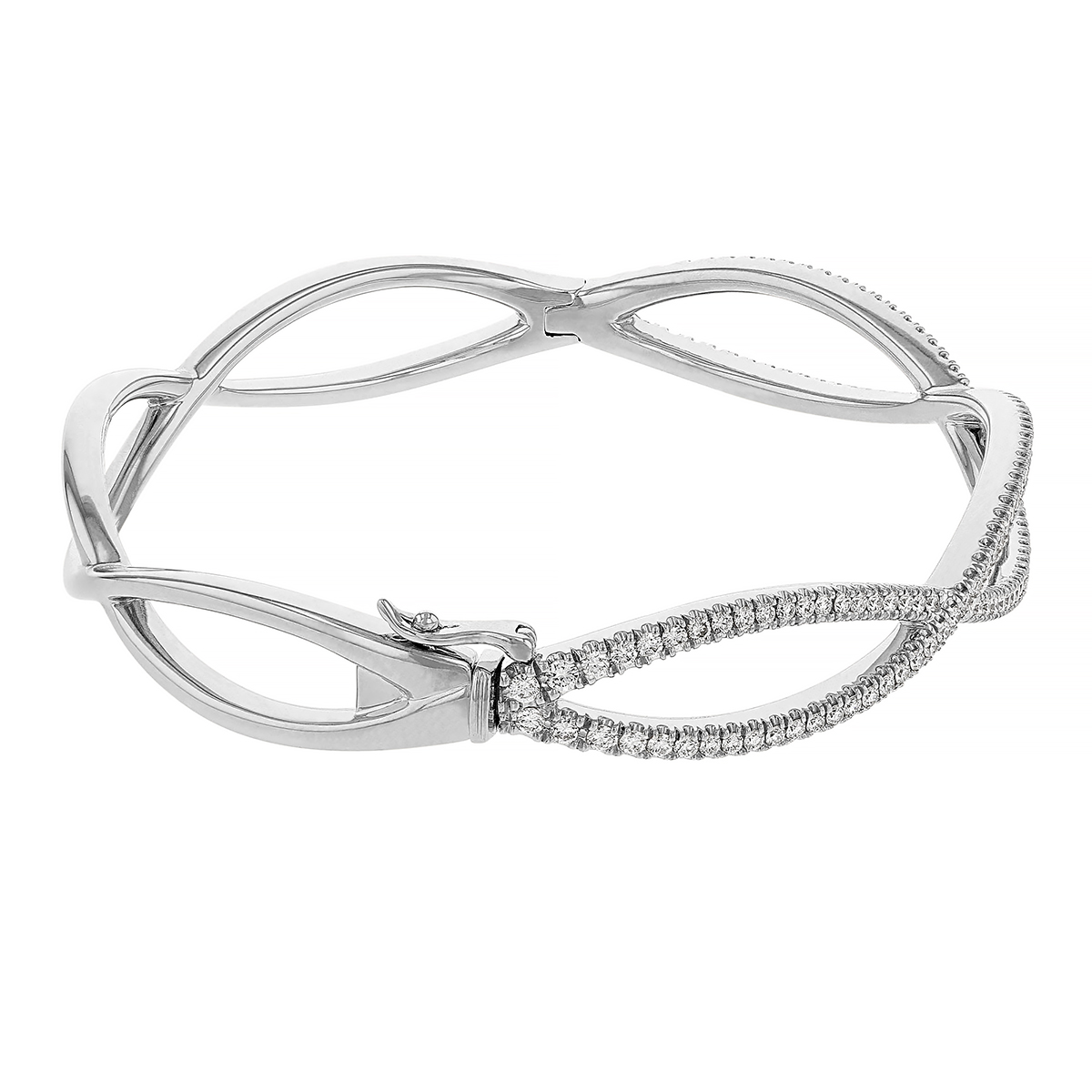 Kwiat Diamond Crossover Hinged Bangle Bracelet in White Gold