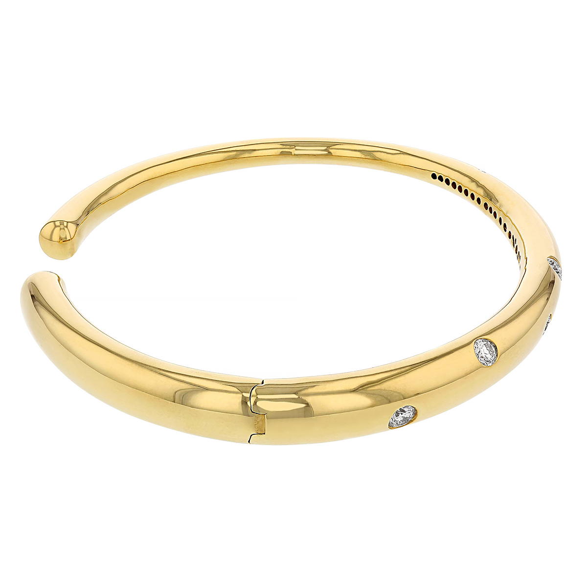 Kwiat Yellow Gold Hinged Bangle Bracelet with Diamond Inlay Dots