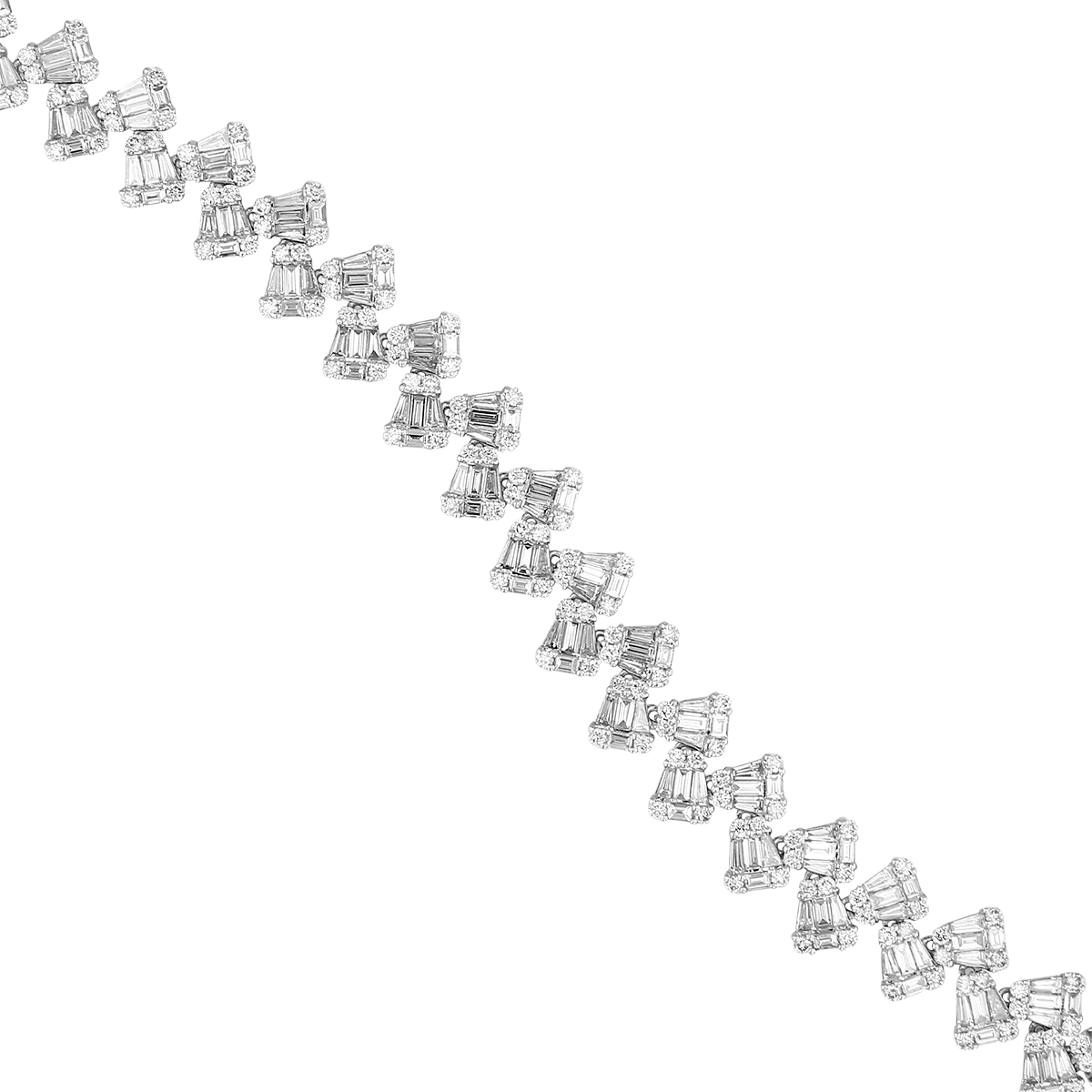 Baguette & Round Diamond Mosaic Offset Bracelet in White Gold