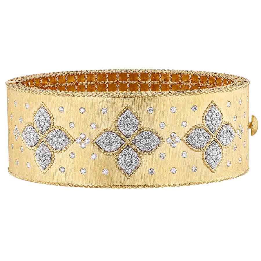Roberto Coin Venetian Princess Wide Bangle in Yellow Gold with Diamonds