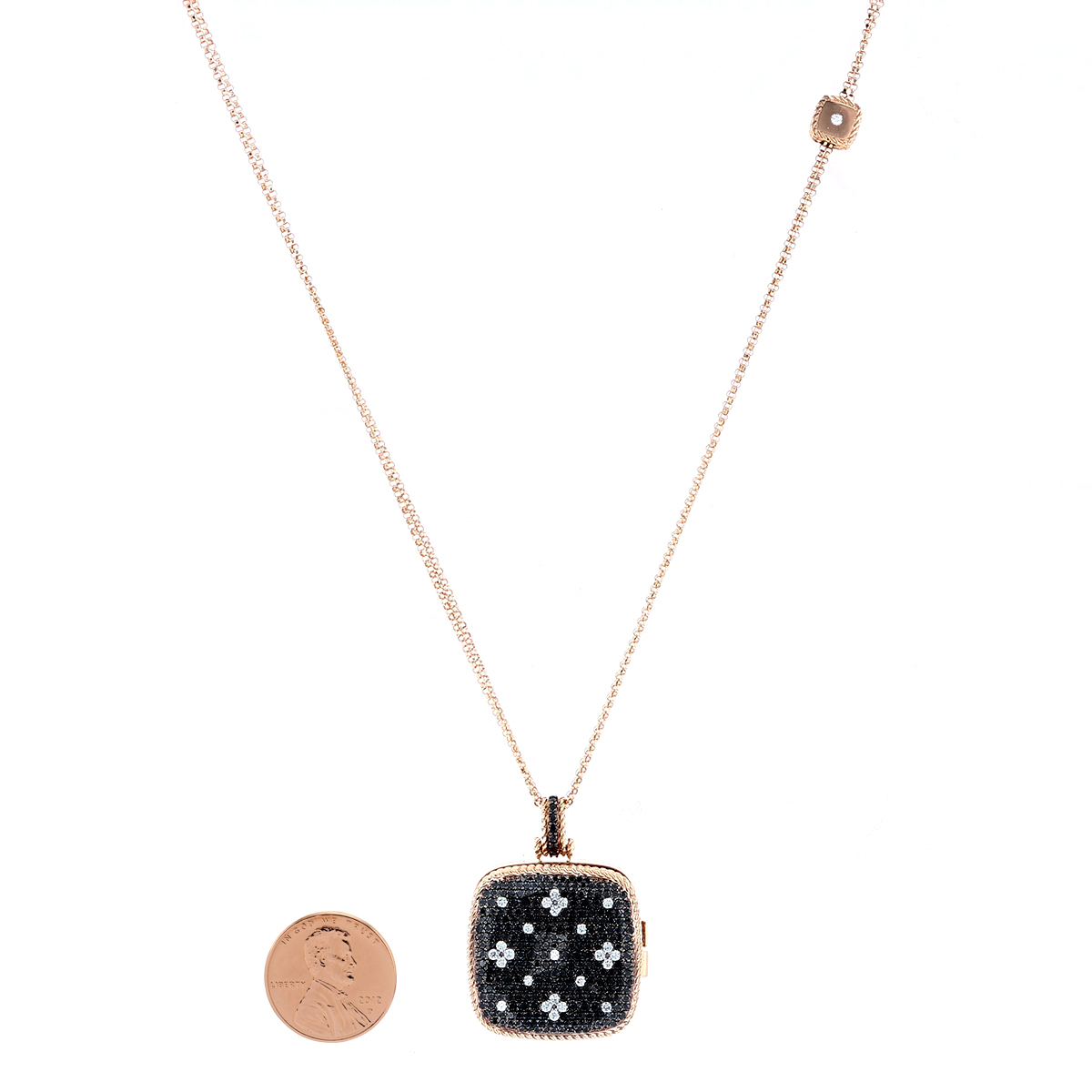 Roberto Coin 18K Rose Gold Black & White Diamond Venetian Princess Pendant/Necklace, 34