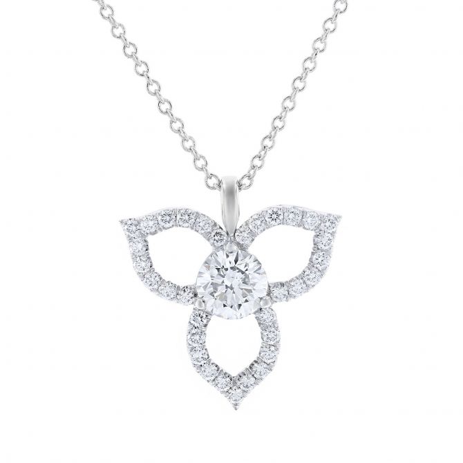Kalahari Dream Diamond 18K White Gold Clover Pendant, 18"
