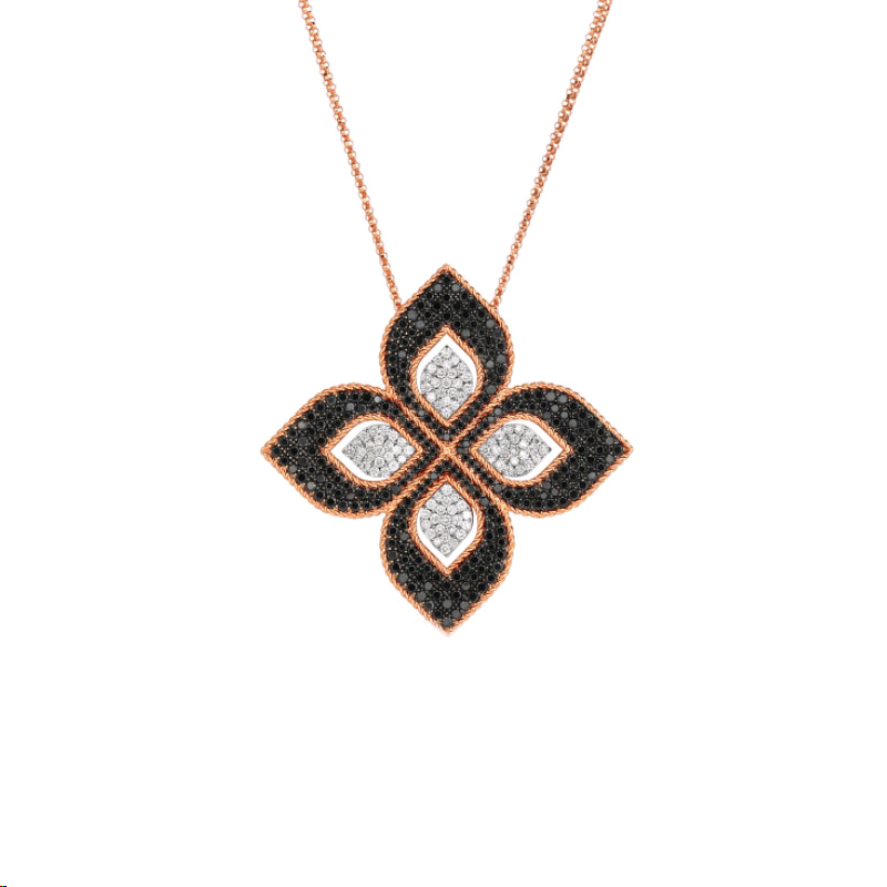 Roberto Coin Venetian Princess Black & White Diamond Flower Pendant in Rose Gold