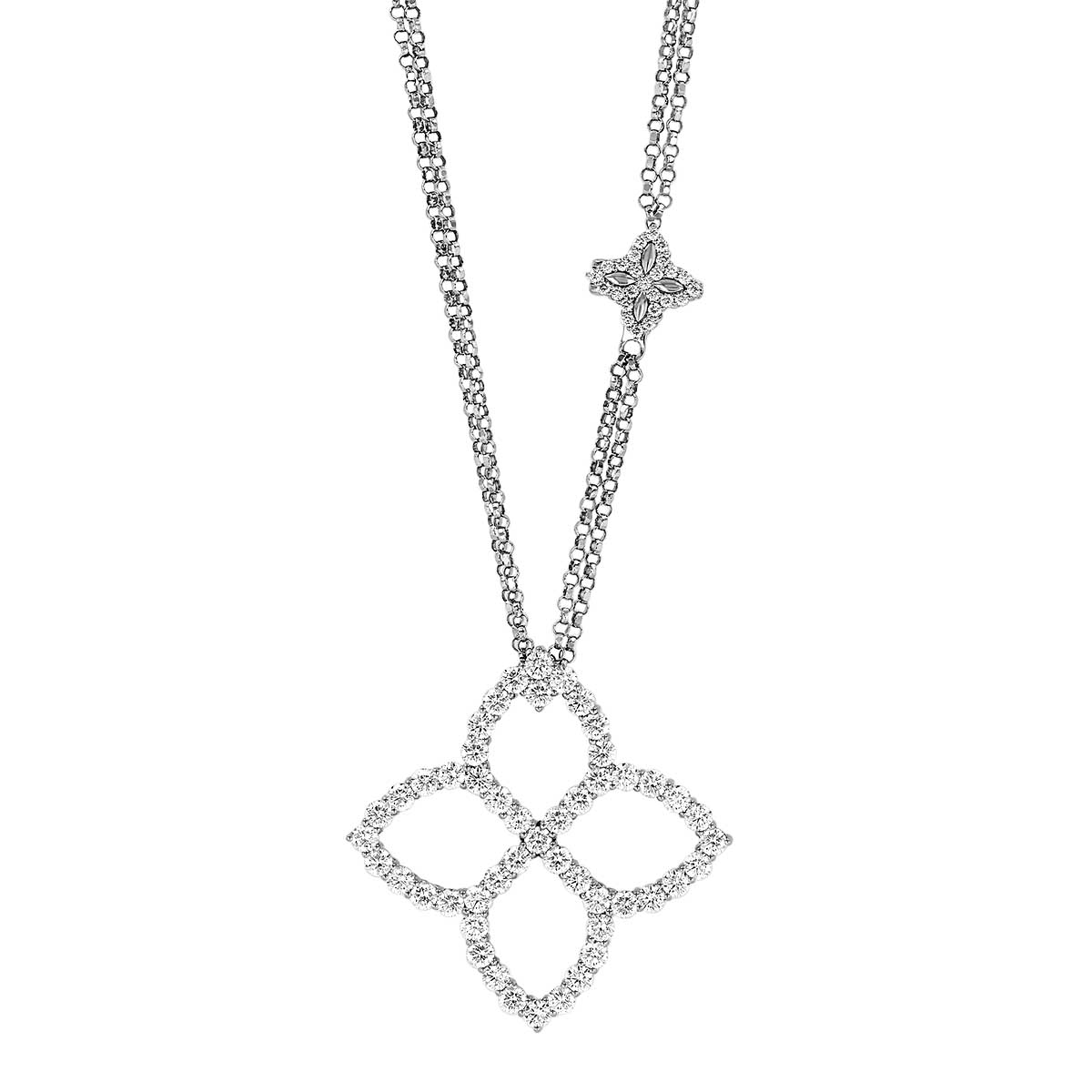 Roberto Coin Princess Flower Diamond Pendant with Flower Chain Accent in White Gold, 33