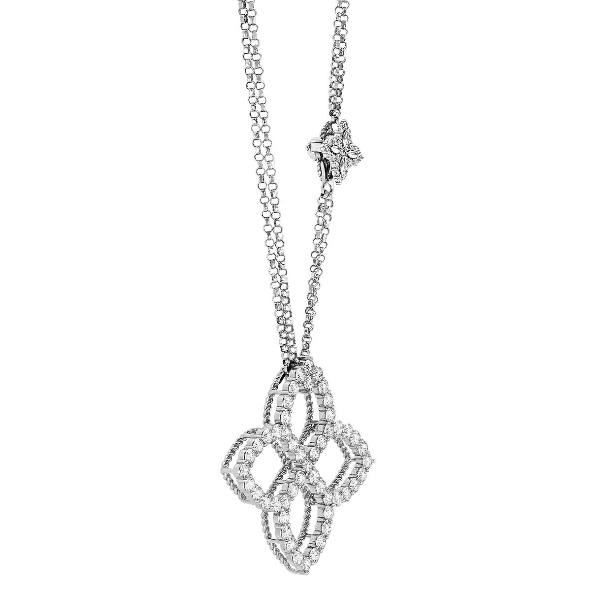 Roberto Coin Princess Flower Diamond Pendant with Flower Chain Accent in White Gold, 33