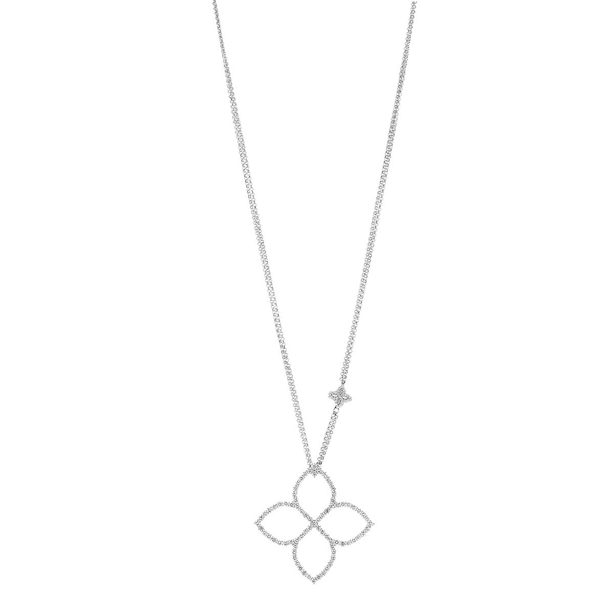 Roberto Coin Princess Flower Diamond Large Pendant with Flower Chain Accent in White Gold, 33