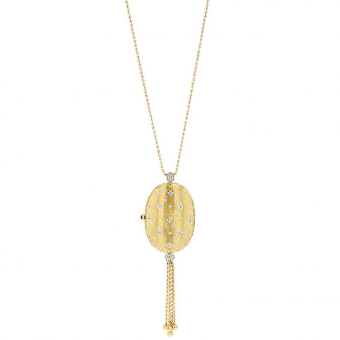 Roberto Coin Venetian Princess Yellow Gold Locket Tassel Pendant with Diamonds, 33"