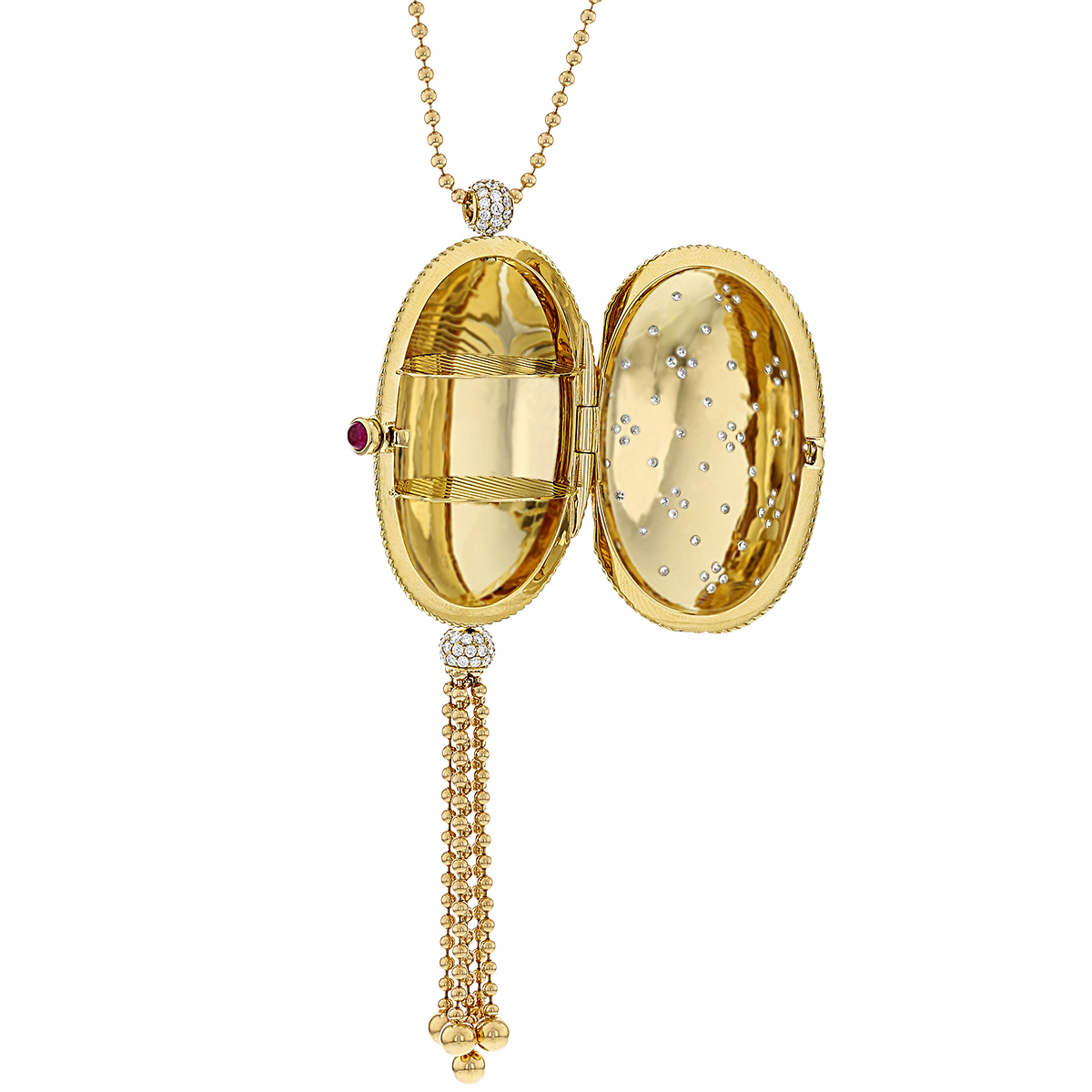 Roberto Coin Venetian Princess Yellow Gold Locket Tassel Pendant with Diamonds, 33