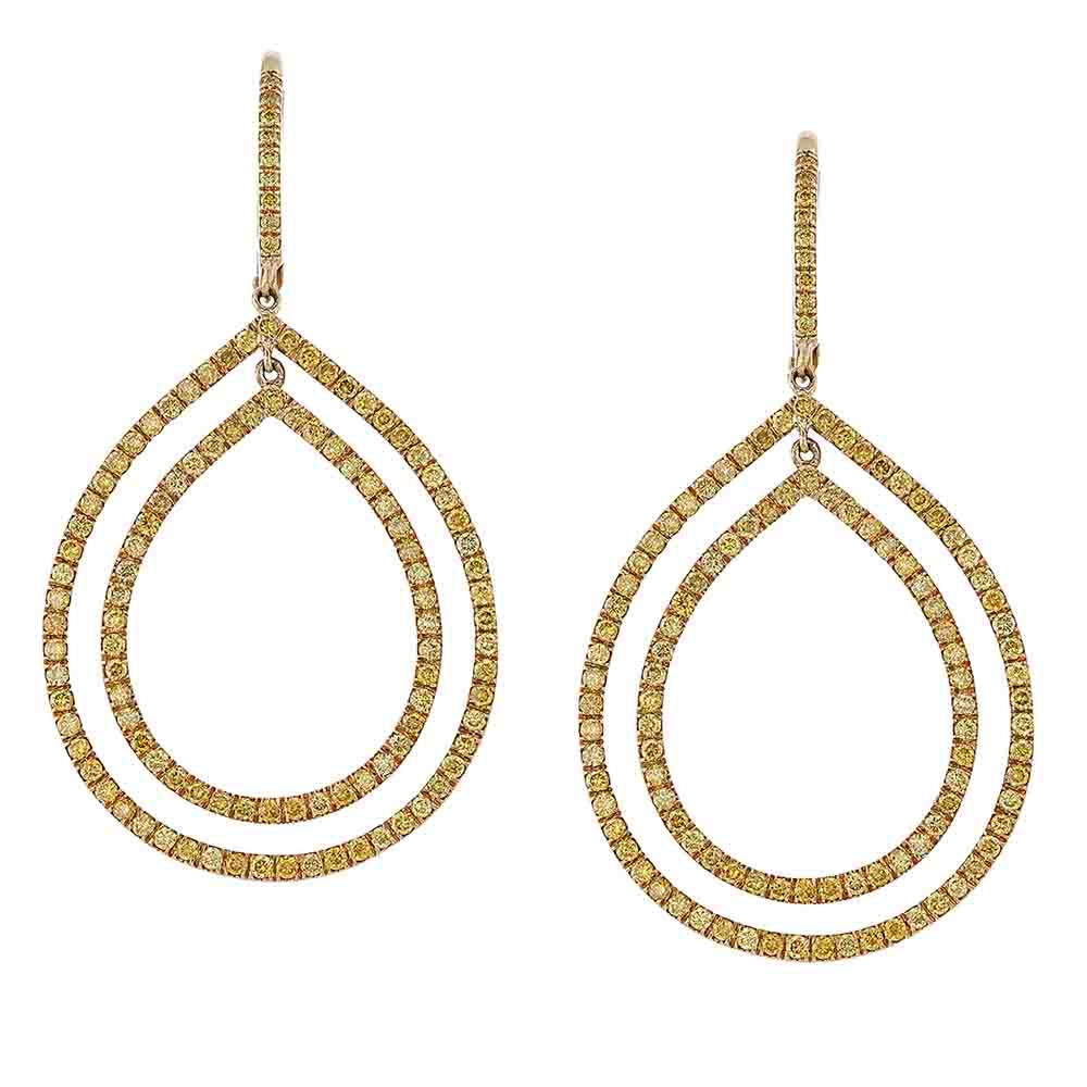 Fancy Yellow Diamond Double Teardrop Earrings in Yellow Gold