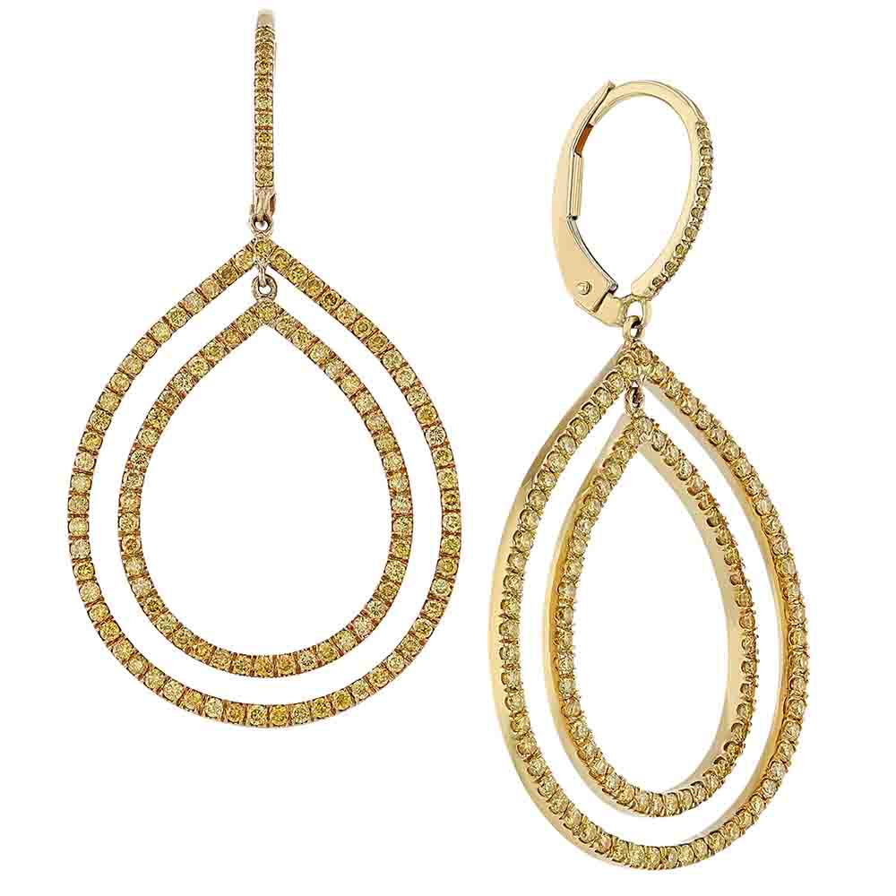 Fancy Yellow Diamond Double Teardrop Earrings in Yellow Gold