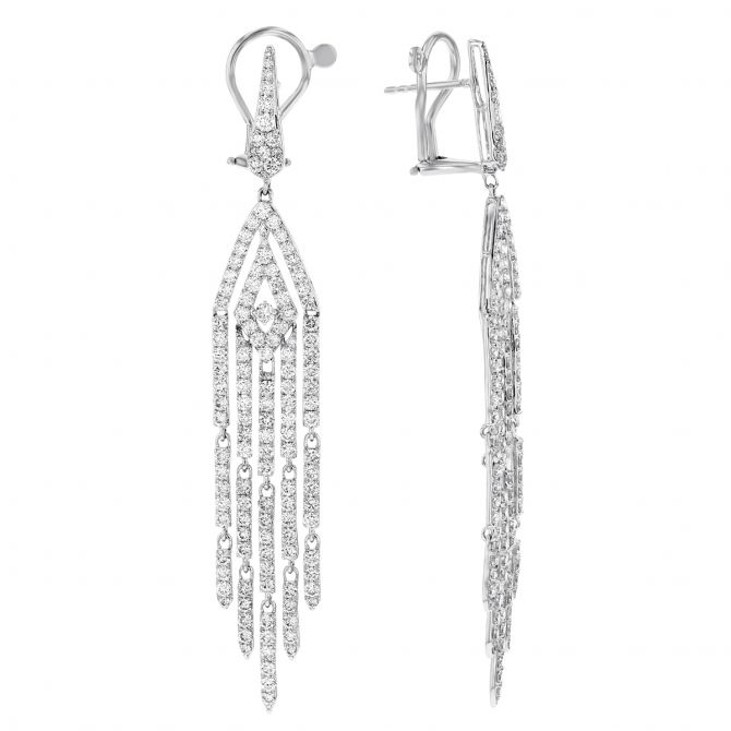 SUTRA 18K White Gold Round Diamond Tassel Earrings