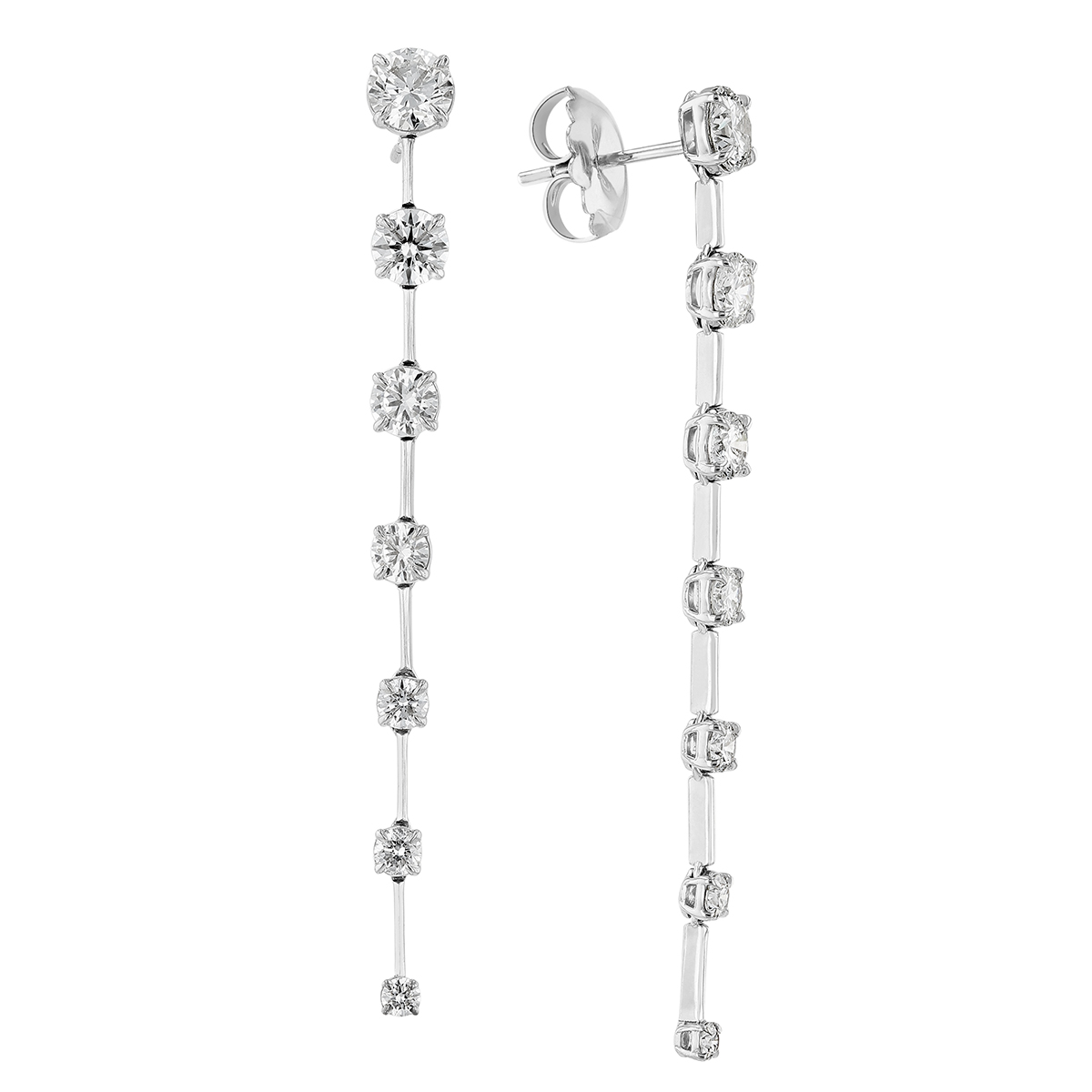 Round Graduated Diamond Long Drop Earrings in White Gold Borsheims