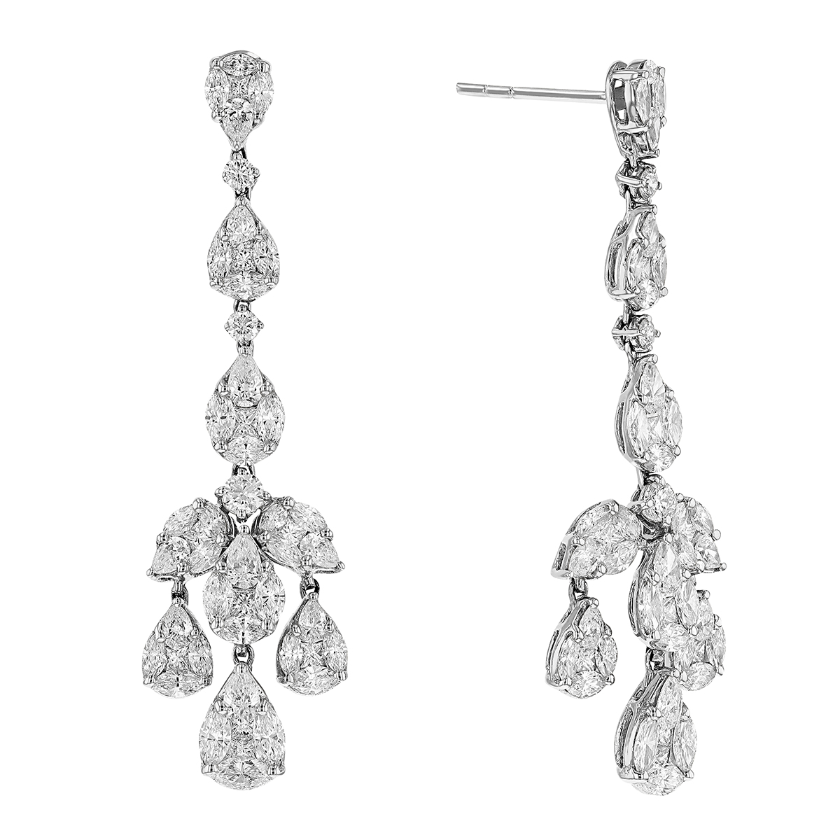Multi Shape Diamond Illusion Teardrop Chandelier Earrings in White Gold