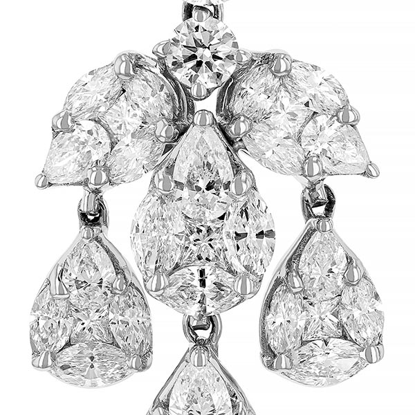 Multi Shape Diamond Illusion Teardrop Chandelier Earrings in White Gold